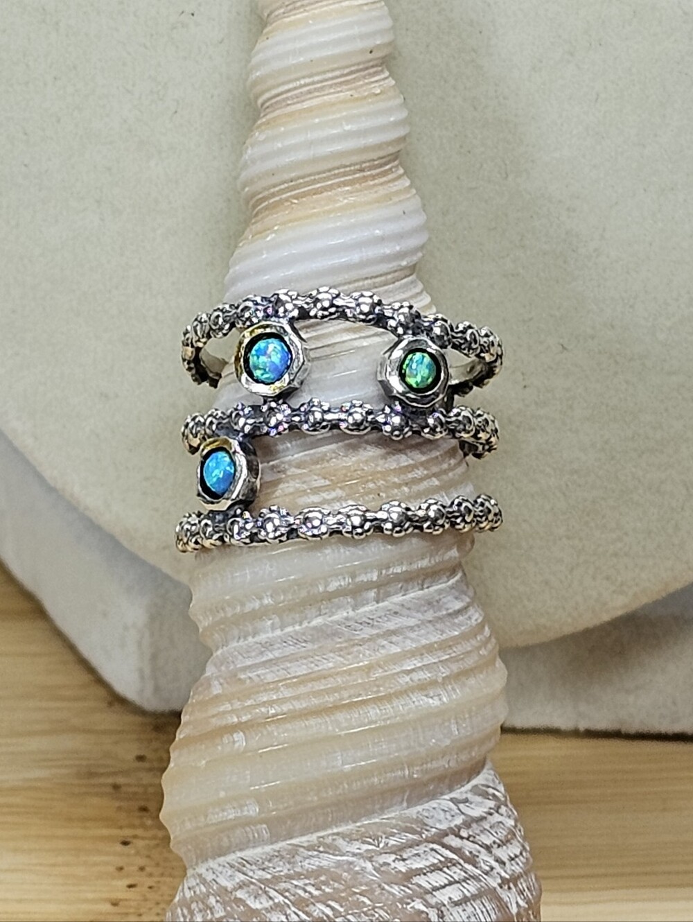 Sterling Silver Fire Opal Triple Band Ring Size 8